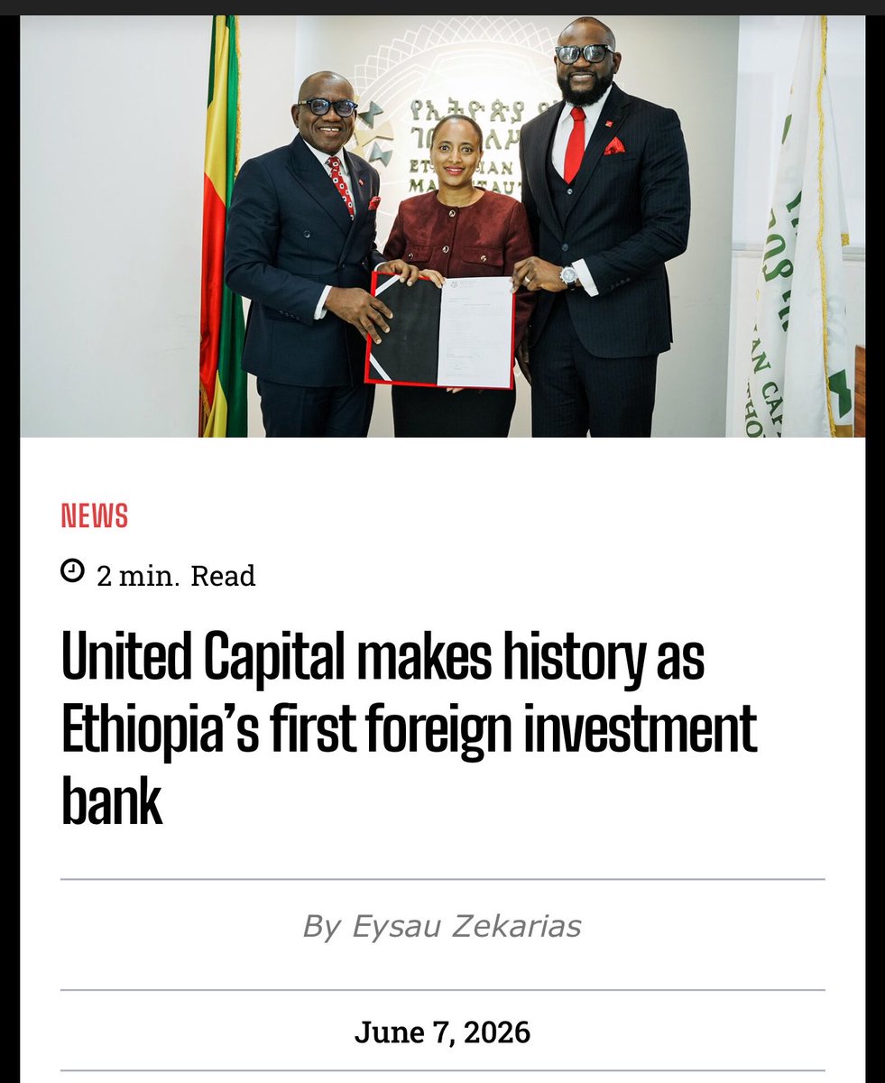 TNIPodcaster's tweet photo. Massive news for United Capital! 🚀

UCAP has officially made history as the *first* foreign firm to bag an investment banking license in Ethiopia, expanding into a market of 120M+ people.

First-mover advantage locked in. 🇳🇬🤝🇪🇹

#Investing #NGX #UnitedCapital #TNI https://t.co/ZTP3HegQvP