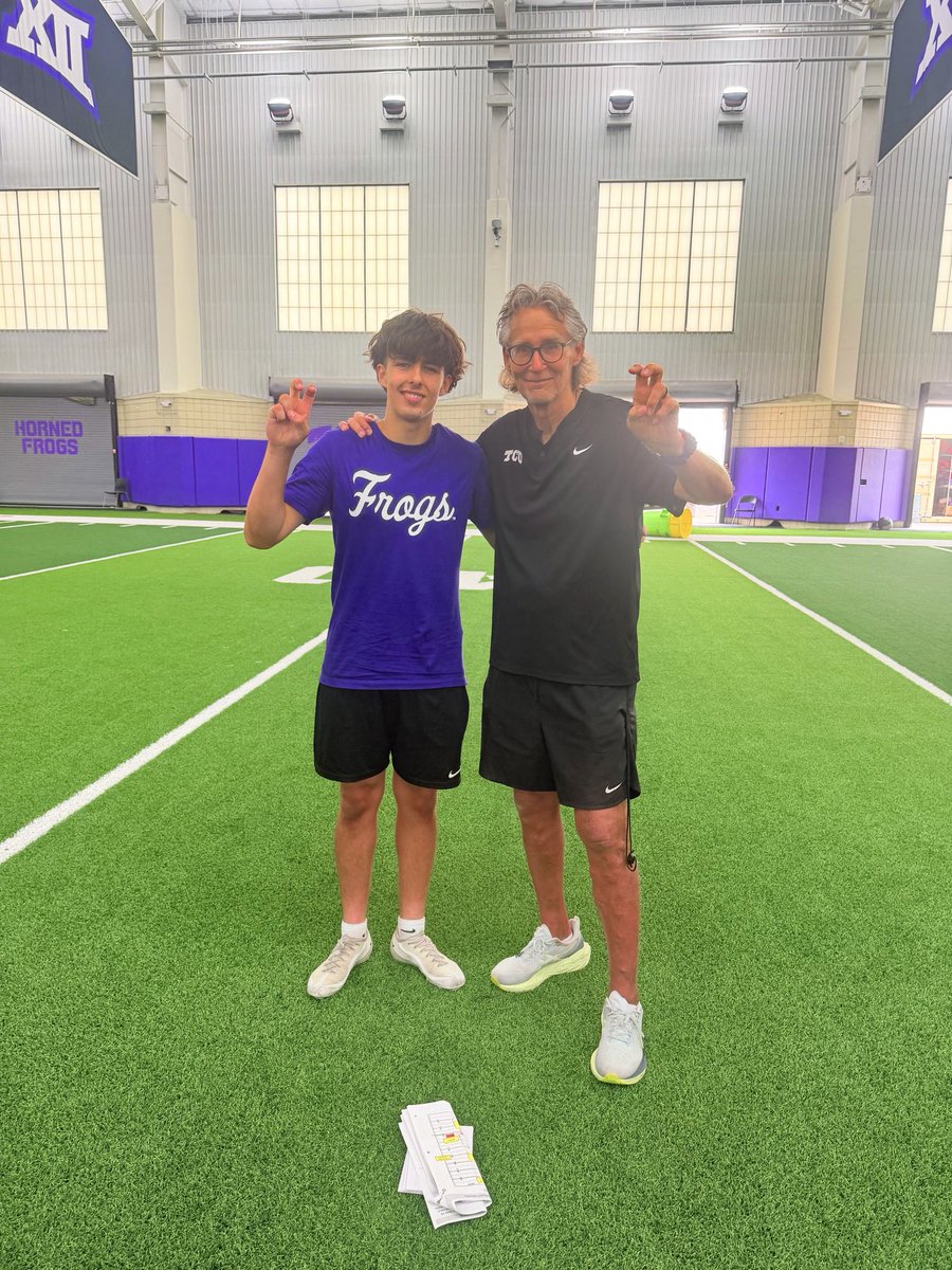 SamuelSmado94's tweet photo. Had a great time at the @TCUFootball specialist camp today! Charted 8/8 on field goals and had some good kickoffs as well. Here are a couple of field goals from today. (35,40) 
@OberkromKicking @RecruitAllen @alleneaglesfb @TheCoachJohns @CoachLWig https://t.co/TV0DeB7pbg