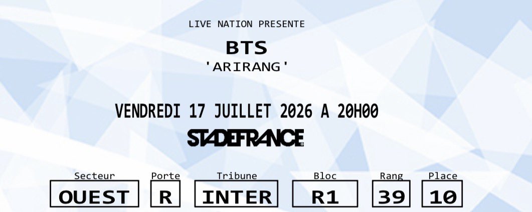 babylonmanips's tweet photo. Selling 2 BTS Paris tickets for July 17

Section R1 • Row 39 • Seats 10–11

Due to my school schedule, we’ll be attending a different show instead, so

DM if interested! https://t.co/dgSKZffFOw