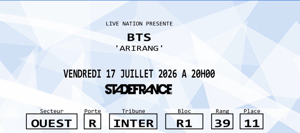 babylonmanips's tweet photo. Selling 2 BTS Paris tickets for July 17

Section R1 • Row 39 • Seats 10–11

Due to my school schedule, we’ll be attending a different show instead, so

DM if interested! https://t.co/dgSKZffFOw