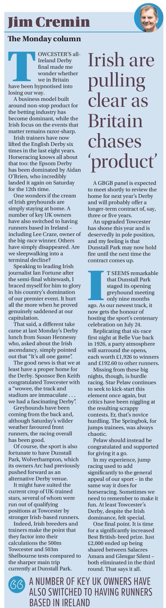 velvets14's tweet photo. THE MONDAY COLUMN
IN THE RACING POST.
8-6-26

By Mr Jim Cremin.. https://t.co/de6YtSqCNk