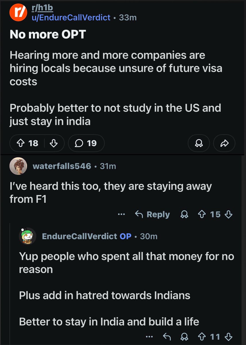 info_maiden's tweet photo. Many of them are giving up.

Visa crowd is openly saying it’s better to just stay in india… plus they’re adding in the ‘hatred towards indians’ as a motivating factor.

Just a reminder to keep up the pressure. https://t.co/uT9sytFV69