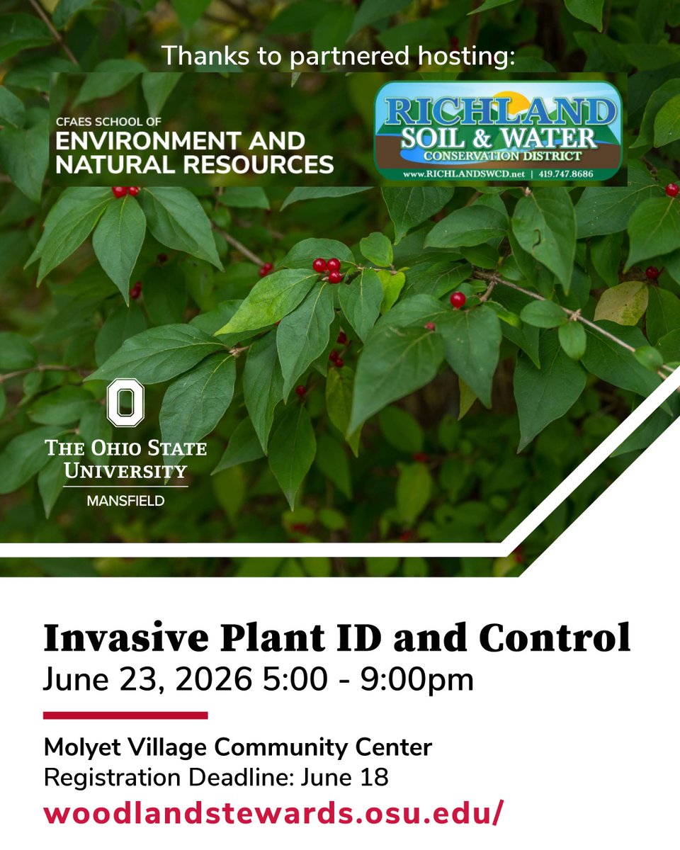 osumansfield's tweet photo. 🌿 Curious about what’s growing in Ohio’s woodlands? Join us at the Molyet Village Community Center to begin followed by an optional invasive plant removal activity follows from 8–9 p.m.

Dress for uneven terrain. Equipment is provided—just bring your work gloves! 🌱 https://t.co/tCQiZ2OX7y