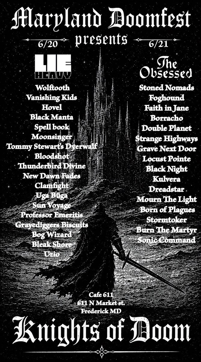 MdDoomFest's tweet photo. 💀THE MARYLAND DOOM  FEST💀

Congregate with our tremendous Doom family to party, honor the riffage, discover new music and lifelong friendships once again this summer!!!!

WE SHALL DOOM.
#knightsofdoom
#doommetal #stonerrock #HeavyMetal #heavypsych #heavymusic #joinus #mddf https://t.co/kmLBnELDT0