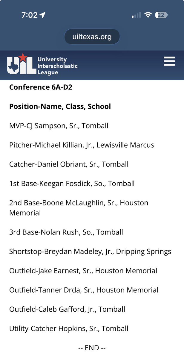 thepackbaseball's tweet photo. Congrats to our very own Michael Killian @michaelkill02 for being selected to the the 2026 UIL Baseball State All-Tournament Team. Way to go Mikey! https://t.co/IoIfjctE13