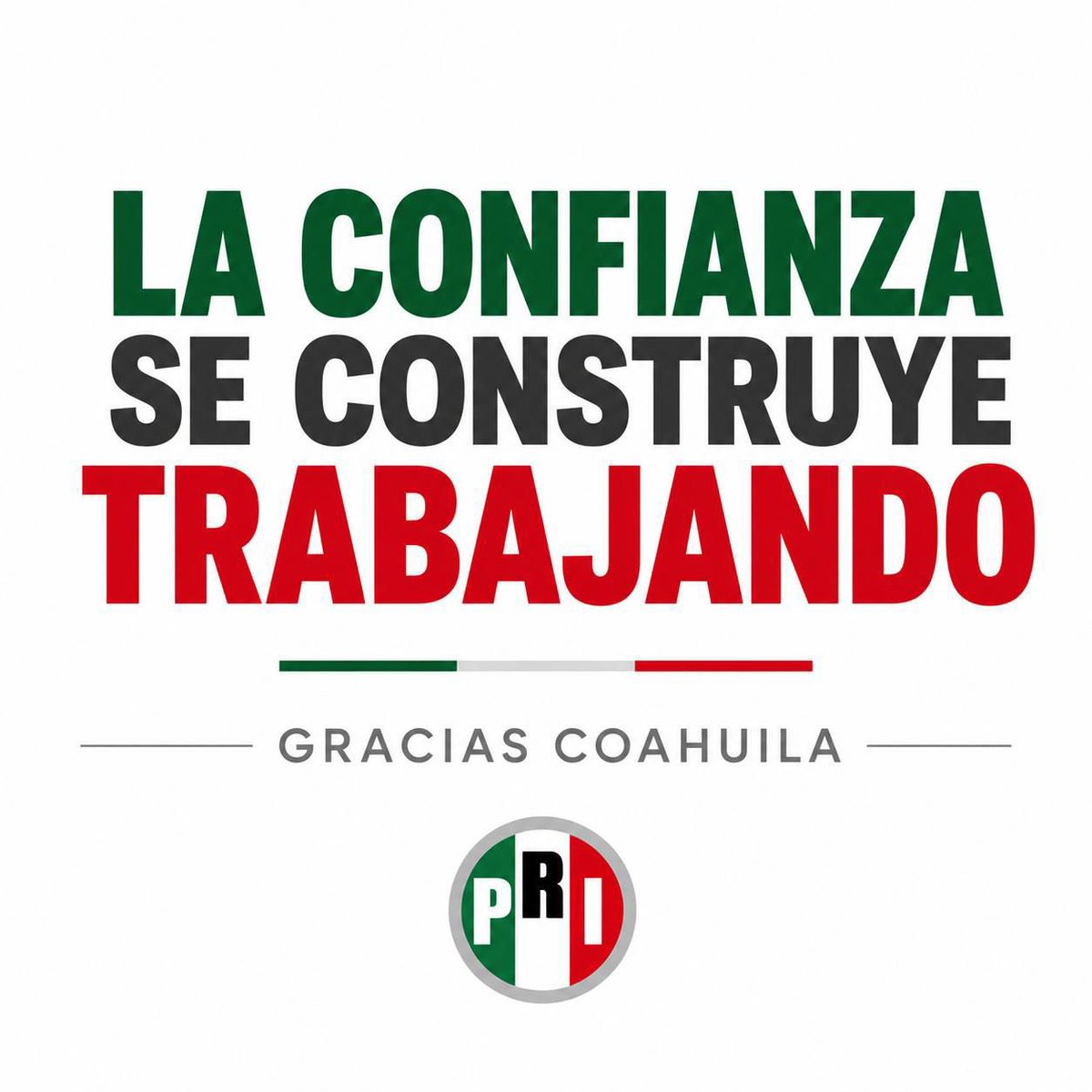 PRI_Nacional's tweet photo. Gracias, Coahuila. 🇲🇽

La confianza de la gente se gana con trabajo, resultados y cercanía. Hoy, las y los coahuilenses refrendan su respaldo a un proyecto que cumple y da resultados.

¡Seguiremos trabajando por un Coahuila fuerte, seguro y con futuro! https://t.co/ebt0qG6wMV