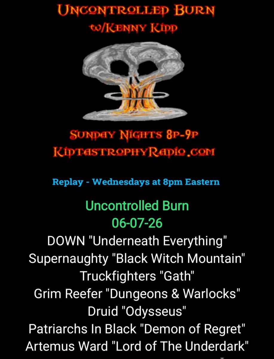 MrKennyKidd's tweet photo. Tonight's "Uncontrolled Burn w/Kenny Kidd"  Sundays 8pm Est Only on https://t.co/DExBP4Rldx 
REPLAY Wed at 8p Est #Stoney 

@downnola #Supernaughty @truckfighters #GrimReefer #Druid #PatriarchsInBlack @ARTEMUSWARD666 https://t.co/WTrCWkbb4K