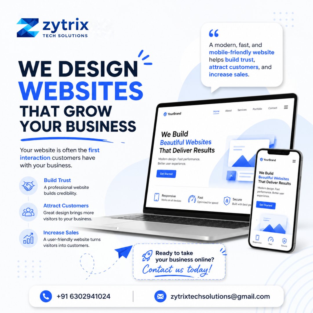 ZytrixTech's tweet photo. Your website is your business's digital storefront. Make every first impression count with a professional website.

#WebDesign #WebsiteDevelopment #BusinessGrowth #StartupIndia #DigitalMarketing https://t.co/1swMUaLoyu