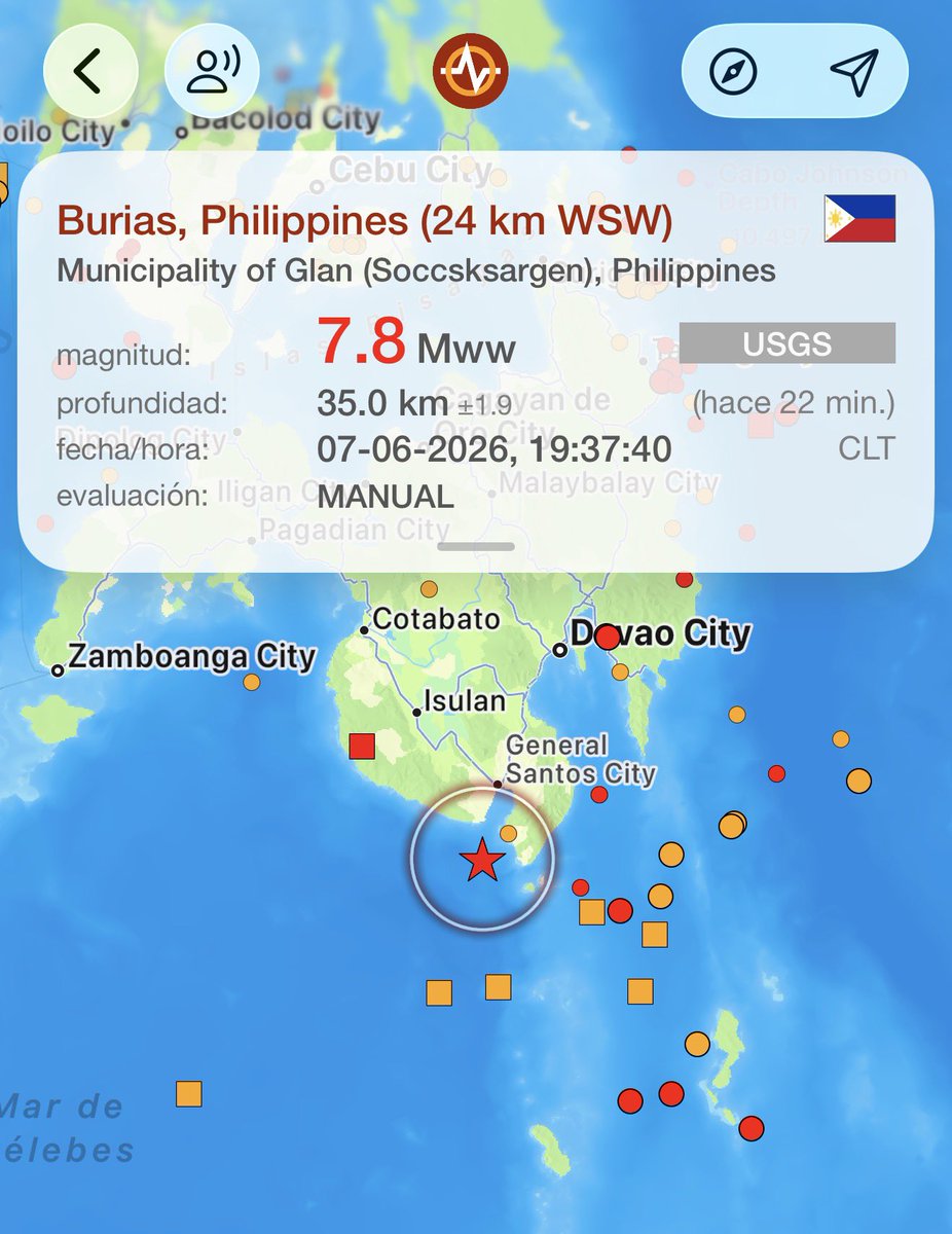 Danielillo82's tweet photo. Enorme terremoto en Filipinas, se dice que incluso podría superar los 8° Richter y más. Alerta de tsunami para Filipinas, Indonesia, Taiwan y Papúa Nueva Guinea, esperemos que no llegue a territorio insular y continental de Chile.

#Terremoto #Filipinas #EarthQuake https://t.co/FFOPmvPokS