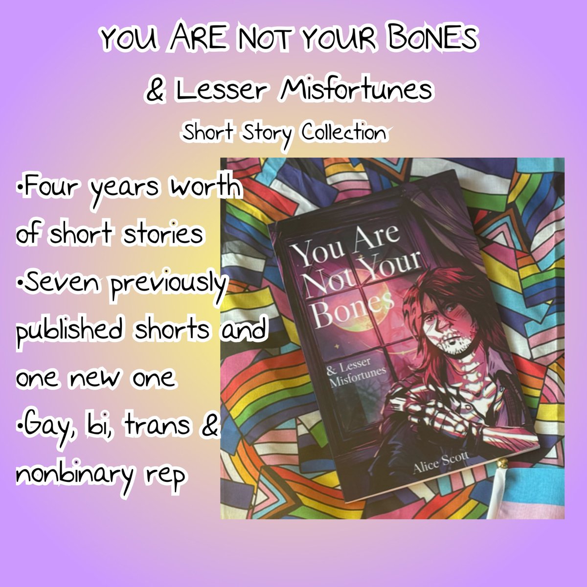 AllyScottAuthor's tweet photo. Needed a new pinned tweet for pride month, but I, your local queer nonbinary author-slash-ferret-thing have two books out and numerous short stories you can find on my website! https://t.co/1xETfvL1qy