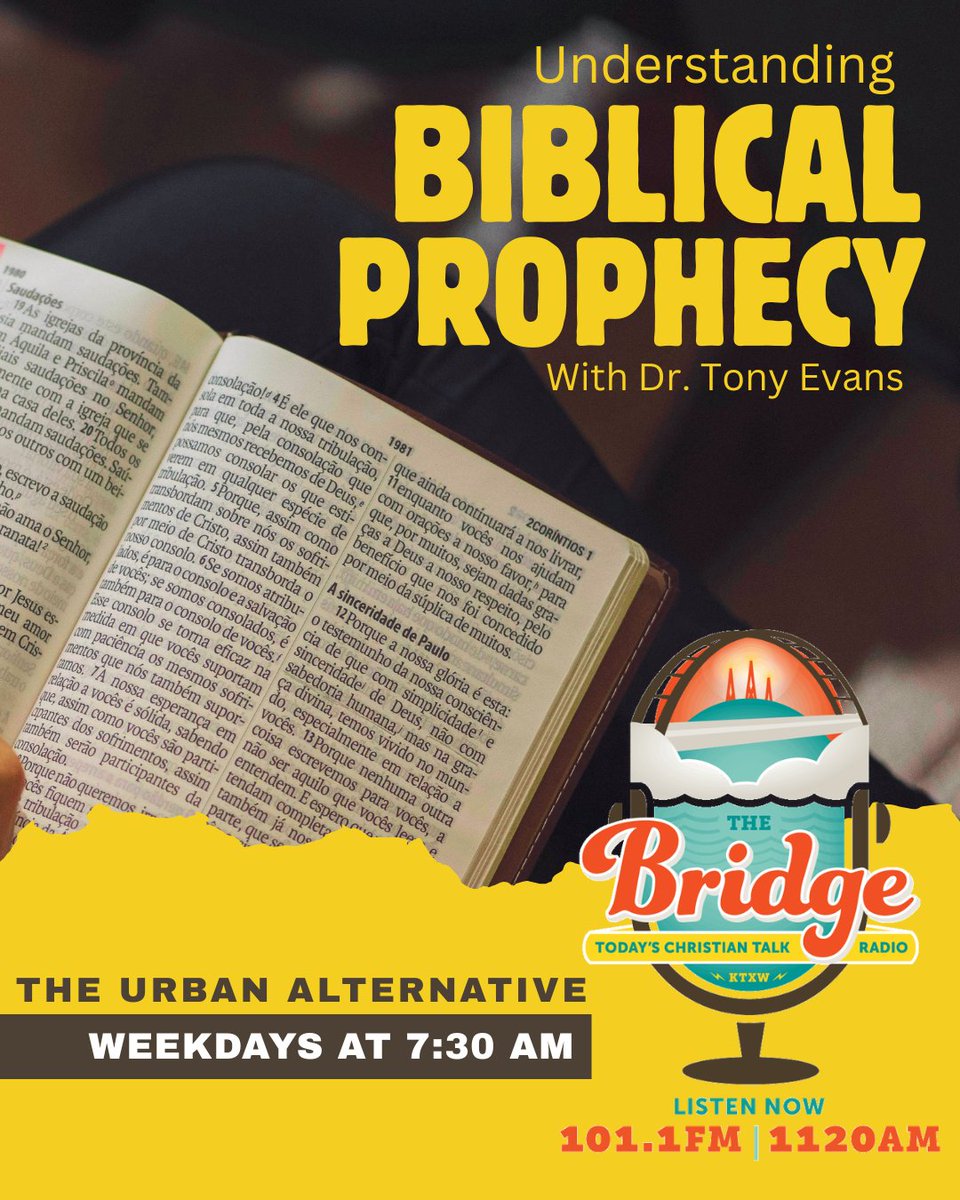 TheBridgeAustin's tweet photo. Headlines may shift, but God's Word is constant. Join Dr. Tony Evans on The Alternative as he shares how biblical prophecy guides us through uncertainty. Tune in weekdays at 7:30 AM on The Bridge Austin 101.1 FM &amp; 1120 AM! 📖✨ #TheAlternative #TonyEvans #Faith https://t.co/75EZ4NCuoy