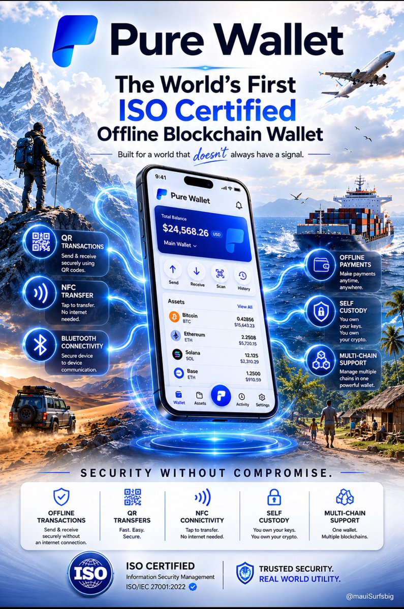 LarryPureLabs's tweet photo. PureWallet in the Agentic Token Economy: Security, Privacy & True Inclusion
By @LarryPureLabs 
As tokens become the new commodity and AI agents drive exponential transaction volume, the real differentiator isn’t just speed or cost — it’s security, privacy, and resilience at scale.
In an agentic world where autonomous AI agents execute complex workflows, handle P2P payments, and manage value 24/7 across chains, traditional hot wallets and custodial solutions become massive liabilities. This is where PureWallet shines.
Why PureWallet is built for the Agentic Future:
•  Quantum-Resistant Security: With post-quantum cryptography patents and integrations, PureWallet protects against tomorrow’s threats today. As agentic systems move trillions in tokenized value, harvest-now-decrypt-later attacks are a real risk. PureWallet is engineered to stay secure even when quantum computers arrive.
•  True Offline Cold Storage: ISO 27001/27003-certified mobile cold wallet with Offline Token technology. Gas-free P2P transfers via Bluetooth, NFC, or QR — no internet required. Perfect for agents operating in low-connectivity environments or during network stress. Your keys, your assets. Always.
•  Privacy-First Design: Non-custodial by default. No KYC barriers for core functionality. In an era of surveillance capitalism and AI-driven data harvesting, PureWallet gives users and agents genuine privacy — essential for trust in autonomous commerce.
•  Inclusion at Scale: Designed for developing regions, emerging markets, and the unbanked. Multi-chain (60+), offline Bitcoin integration, and PureChain support mean anyone with a basic smartphone can participate safely in the token economy — not just those in high-infra environments.
In the pricing power war Huang described, the bottom commodity layer will see massive volume from agentic activity. PureWallet positions users and developers to win there: low-cost, high-security execution without sacrificing sovereignty.
Whether it’s AI agents doing micro-payments, tokenized real estate deals, or cross-border agentic flows — PureWallet delivers the secure, private, resilient infrastructure needed for mass adoption.
Security isn’t a feature. In the agentic token economy, it’s the foundation.
What aspect of agentic payments excites (or concerns) you most? Security? Offline capability? Quantum threats?
Let’s build the future of sovereign finance.
#PureWallet #AgenticAI #QuantumResistance #CryptoSecurity #OfflineTokens #Web3