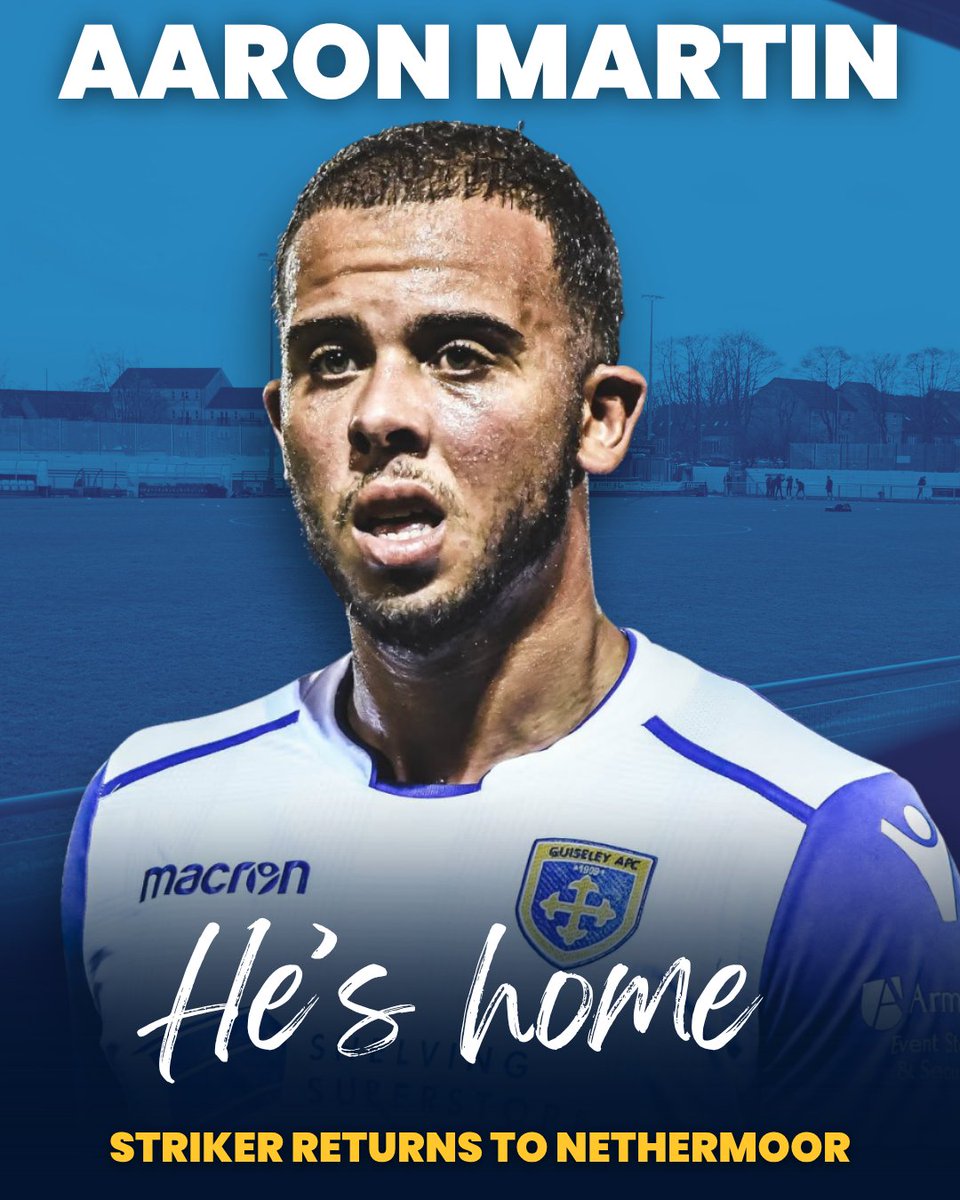GuiseleyAFC's tweet photo. HE'S BACK ✍️

We are delighted to announce the return of Aaron Martin for his second spell with the club after he scored 13 goals for Worksop Town 🙌

During his first spell he struck 17 goals in 23 appearances, read more: https://t.co/ikVBFhC0yK 

#GAFC #GuiseleyTogether https://t.co/w0Z3a54Qh3