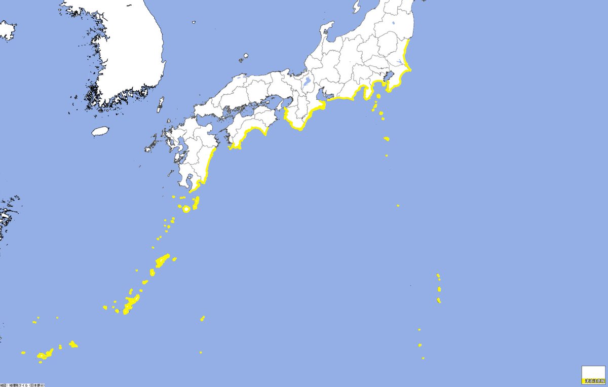 p2pquake's tweet photo. 【津波予報 06/08 09:05頃受信】津波注意報: 茨城県、千葉県九十九里・外房、千葉県内房、伊豆諸島、小笠原諸島、相模湾・三浦半島、静岡県、愛知県外海、三重県南部、和歌山県、...  https://t.co/qxeK9T5TyQ https://t.co/O4eFcXadPC
