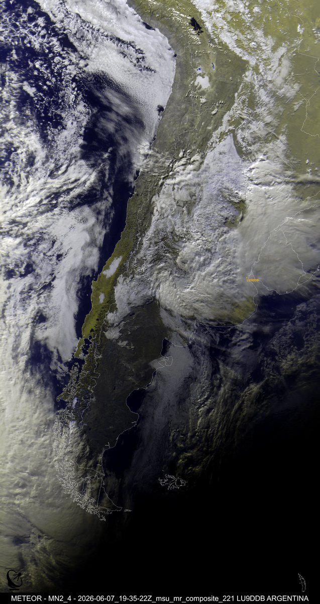 EMAVilladeMayo's tweet photo. METEOR MN2_4 HRPT 07/06/2026 1635 H.O.A
🛰️ Max Elev: 41°W
#satdump #sawbird #sdrplay #Meteor
(Haga clic en la imagen y luego haga clic derecho para abrirla en una nueva pestaña para obtener una resolución completa de la imagen.)
🇦🇷 LU9DDB
https://t.co/AMTMFdl8nW https://t.co/4p2EONafxE