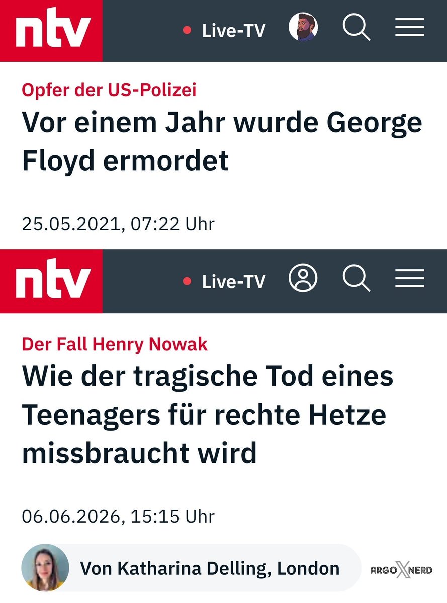 LunaCrossd's tweet photo. @Basilxc5k @flyanew @master0_dr50891 I can keep going: 
comparing the death of Henry Nowak with George Floyd perhaps? 
ntv: "One year ago George Floyd was murdered" (he wasn't he overdosed)
vs.
"The Henry Nowak Case How the tragic death of a teenager is being exploited for right-wing agitation" https://t.co/L9L5EZA3JI