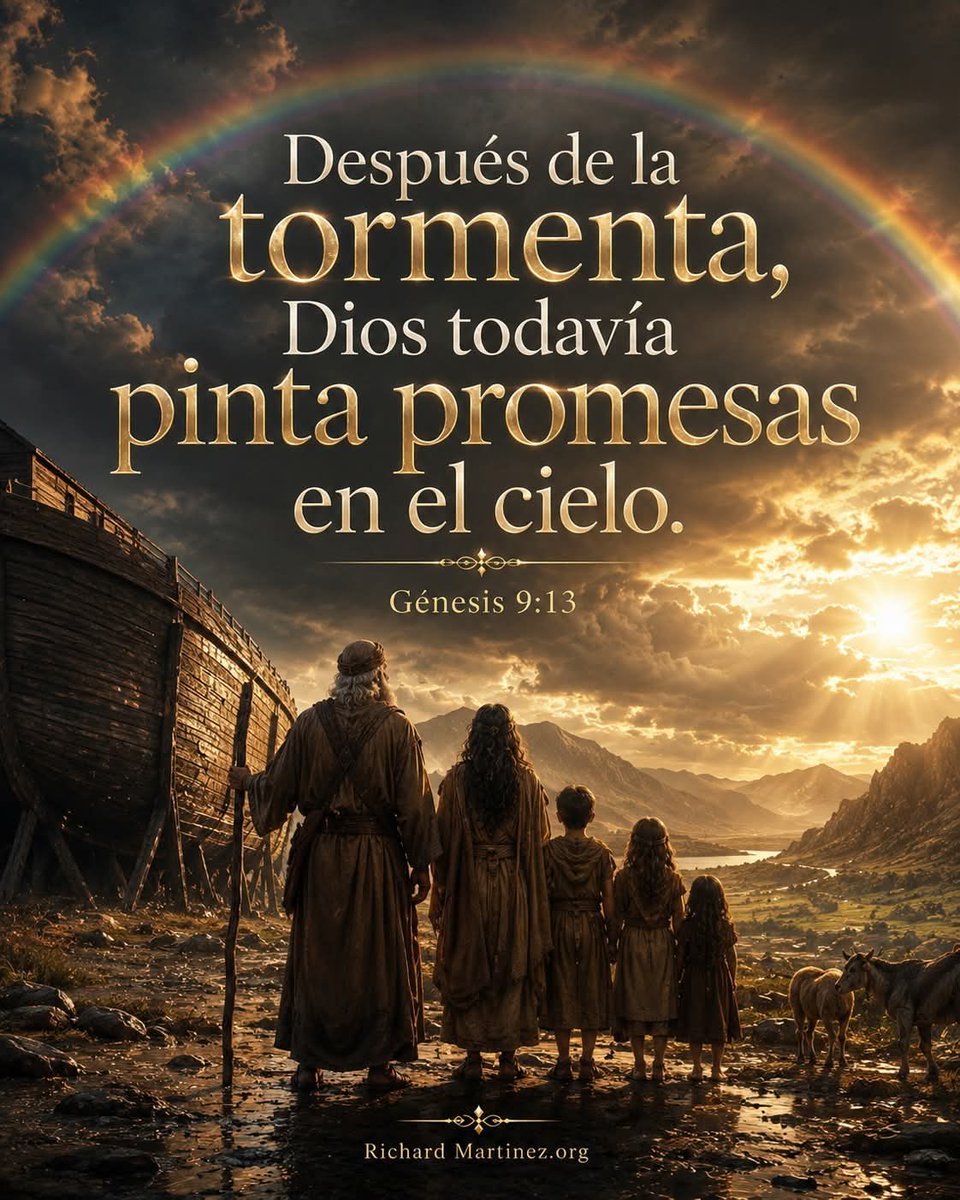 cantanterichard's tweet photo. Génesis 9:13 “Mi arco he puesto en las nubes, el cual será por señal del pacto entre mí y la tierra.”

Después de la tormenta, Dios todavía pinta promesas en el cielo. Esa es una verdad que el corazón necesita recordar cuando ha pasado por días difíciles, temporadas de dolor o momentos en los que todo parecía gris. Aun después del caos, Dios sigue dejando señales de esperanza.

El arcoíris no apareció antes de la tormenta, sino después. Y eso nos enseña algo poderoso: muchas veces, las promesas de Dios brillan con más fuerza justo después de los días más oscuros. Lo que parecía destrucción total puede convertirse en el escenario donde Su fidelidad vuelve a manifestarse.

Hay temporadas en las que el alma se siente cansada, golpeada y sin respuestas. Pero Dios nunca pierde el control del cielo de tu vida. Aunque hayas llorado, aunque hayas pasado por vientos fuertes, aunque hayas sentido miedo, Su pacto sigue firme sobre ti.

Lo hermoso de Dios es que no solo te sostiene durante la tormenta, sino que también te recuerda después de ella que no estás solo. Él sigue hablando por medio de Su fidelidad, sigue trayendo paz al corazón herido y sigue mostrando que Su amor permanece cuando todo lo demás cambia.

Quizás hoy estás saliendo de una tormenta emocional, familiar, económica o espiritual. Tal vez todavía hay nubes alrededor. Pero no olvides esto: si Dios te sostuvo hasta aquí, también te mostrará Su arco de esperanza. Lo que hoy parece el final puede ser el comienzo de una nueva etapa llena de gracia.

No te enfoques solo en lo que perdiste bajo la lluvia. Mira también lo que Dios está levantando después de ella. Porque cuando Él pinta promesas en el cielo, está anunciando que Su misericordia sigue viva y que todavía hay futuro para ti.

Hoy recuerda: después de la tormenta, Dios todavía pinta promesas en el cielo. Confía, respira y sigue caminando, porque la fidelidad de Dios siempre deja señales de esperanza. 🙏🌈✨
#motivationalquote