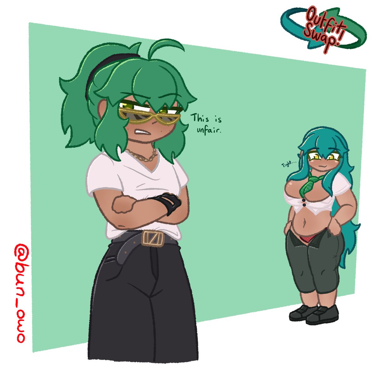 JupitarianDev's tweet photo. aspen and willow swap clothes ! and also get fat for some reason !! other half where willow becomes big is on @bun_owo 's page ! https://t.co/NJyjhGIOW6