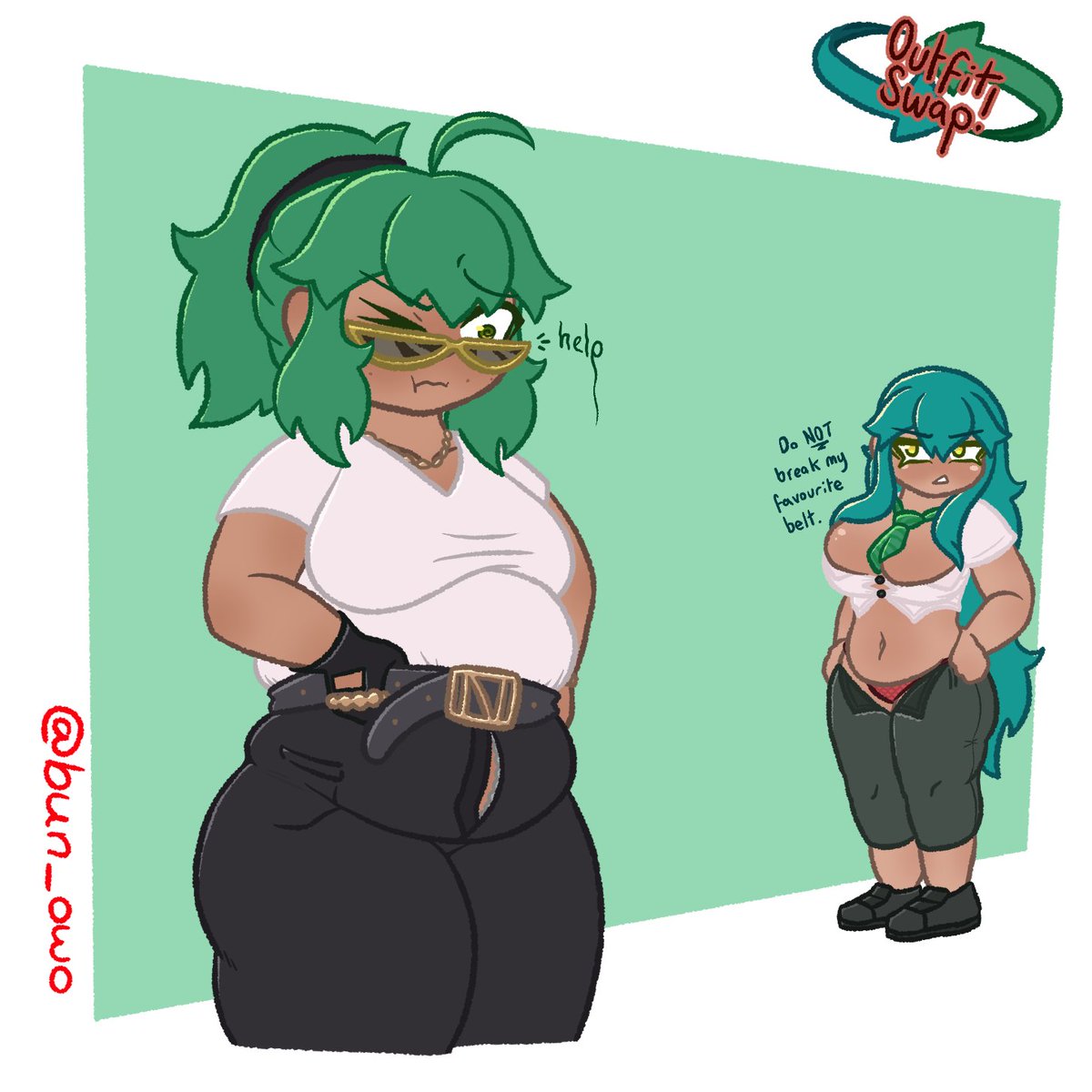 JupitarianDev's tweet photo. aspen and willow swap clothes ! and also get fat for some reason !! other half where willow becomes big is on @bun_owo 's page ! https://t.co/NJyjhGIOW6