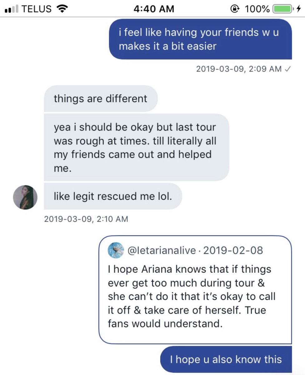 ietarianaiive's tweet photo. A convo I had with Ariana about touring 6 years ago. She puts her heart on her sleeve for her fans &amp; pushes through what I can only imagine would be eternal anxiety every time she steps on a stage. Let Ariana live. https://t.co/6EgUsKui9S