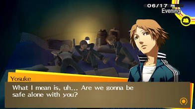 Moth865's tweet photo. Yosuke is getting lobotomized so hard bro, all his funny lines are getting removed https://t.co/qk93Oo2U0C