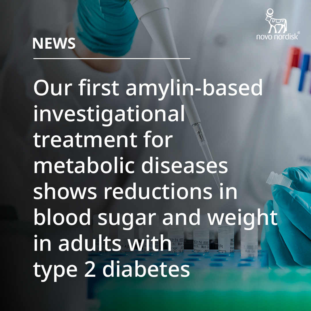 novonordisk's tweet photo. #PRESS: Results from our phase 3 trials presented at  the ADA Scientific Sessions showed that our first amylin-based investigational treatment for metabolic diseases shows promising, consistent reductions in blood sugar and weight across various stages of type 2 diabetes.

With these findings, the investigational treatment has the potential to be a first-in-class amylin and GLP-1 combination therapy for people with type 2 diabetes.

Learn more in the press release here: https://t.co/OA86T8Vlb0