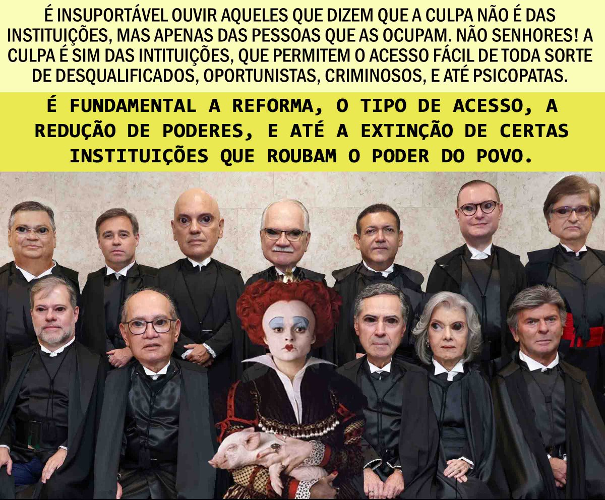 unpluggedfXXI's tweet photo. Um Estado que permite criminosos comprovados como Alexandre de Moraes e Dias Toffoli em sua suprema côrte, ativos, sem nem mesmo um afastamento por princípios éticos e morais, precisa ter suas instituições reformuladas do ZERO! Não há praticamente nada que se salve num Estado desses. Precisam ser perseguidos e confrontados duramente onde quer que estejam. São INIMIGOS DO POVO e cânceres da FEDERAÇÃO BR.
