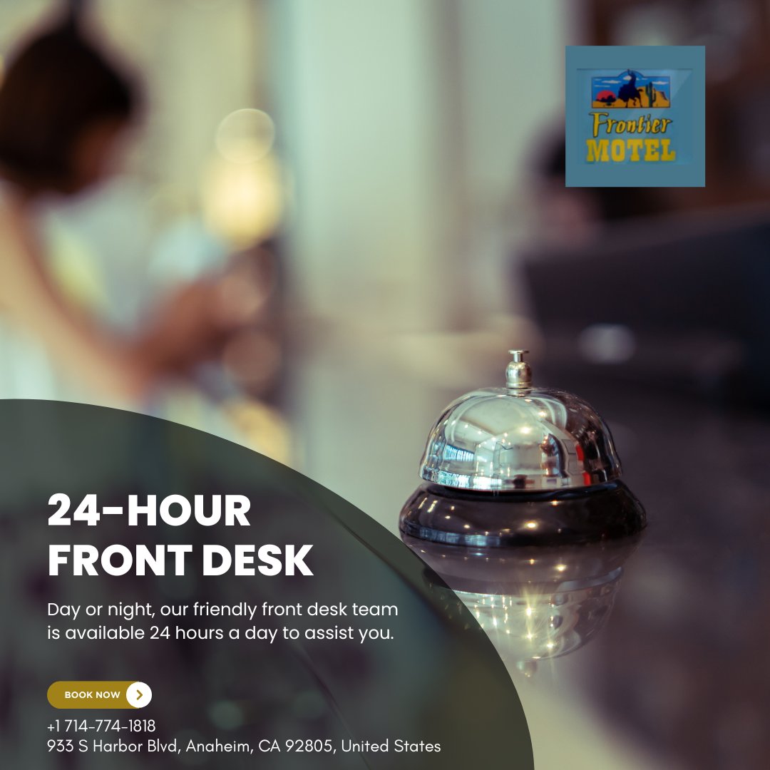 FrontierMotel's tweet photo. 24-HOUR FRONT DESK 🕒✨
Day or night, our friendly team is always here to assist you for a smooth and comfortable stay in Anaheim.

📞 +1 714-774-1818
📍 933 S Harbor Blvd, Anaheim, CA 92805
BOOK NOW

#FrontierMotelAnaheim #AnaheimCA #24HourService #CozyStay #TravelCalifornia https://t.co/ummiQurddg