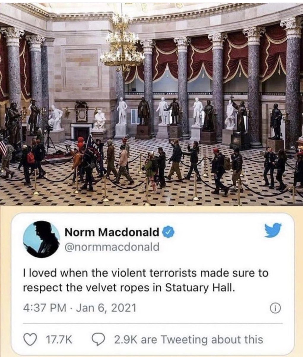 CentristAllWay's tweet photo. @miguelifornia @kwelkernbc @realDonaldTrump @MeetThePress Norm Macdonald pointed us to the satire behind the J6 PsyOp. Sadly, so many people missed it. https://t.co/2cvQwUoyQc