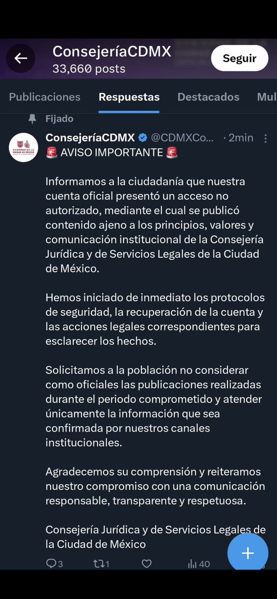 enriquemunozFM's tweet photo. @Elliot_VelHer @juafeh @CDMXConsejeria Ya salieron a decir que fue hackeada su cuenta. Saludos. https://t.co/mEzwTEMkbK