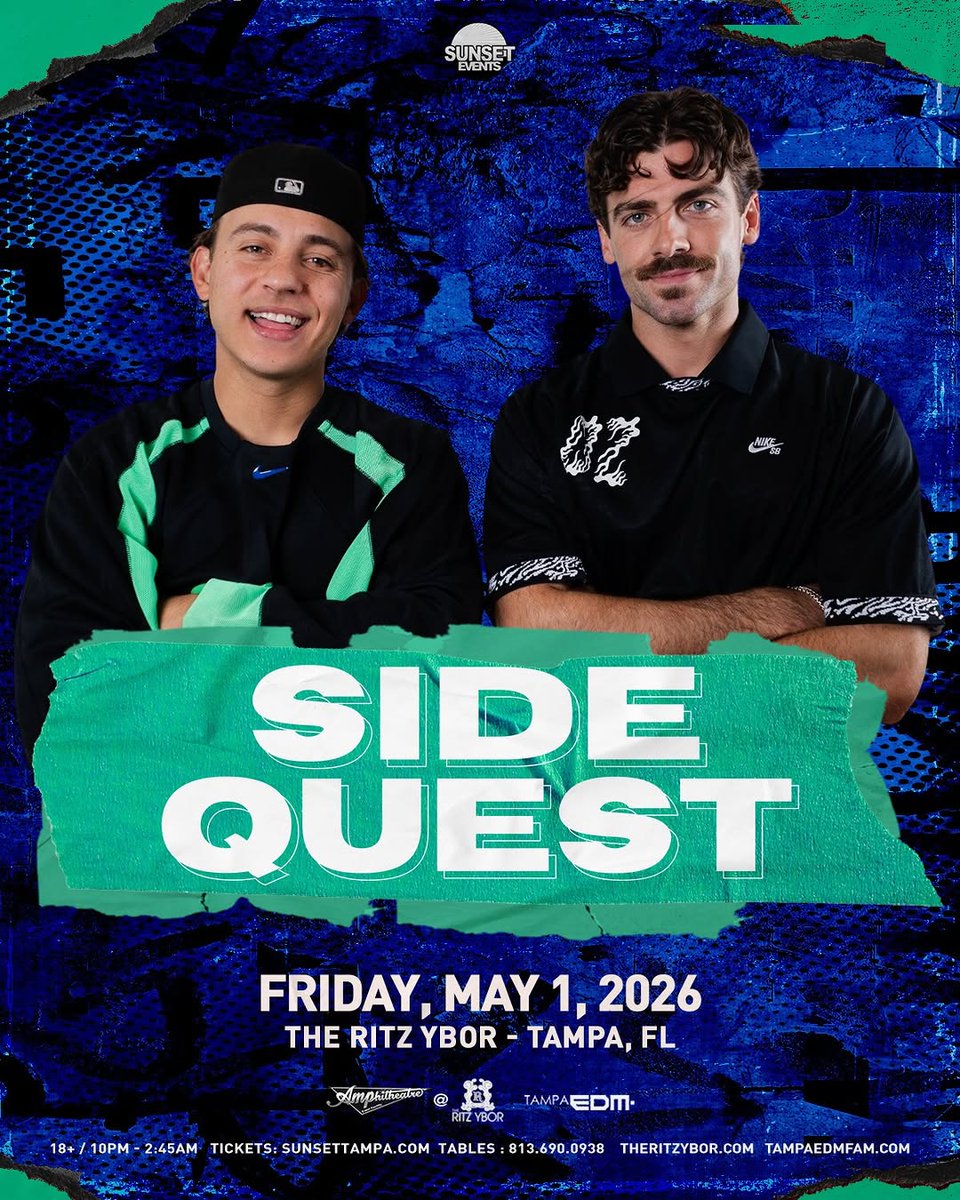 sidequestdj's tweet photo. TAMPA!!! We couldn't be happier to  be making our return! This is by far one of our most requested cities and we are so excited to be returning to one of our favorite venues! We have some big surprises for yall and yall better get ready to go crazy!
... https://t.co/DMvd3kiGfI
