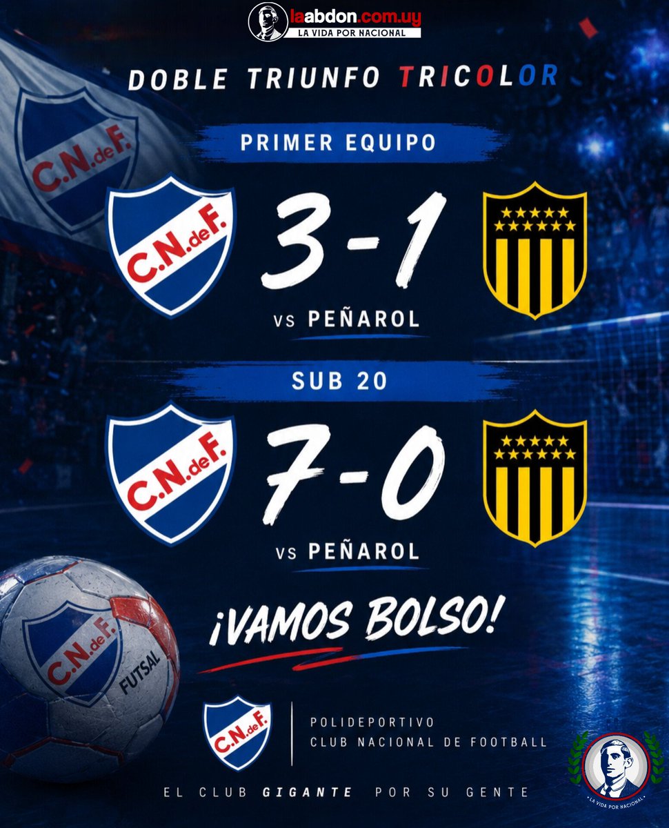 laabdon's tweet photo. ¡EL POLI FUE UNA FIESTA! 🔵⚪🔴

Se jugaron los clásicos de futsal femenino en el Gran Parque Central y fue un paseo de Nacional.

💪 Mayores: ¡Ganó Nacional 3-1!
💎 Sub 20: ¡Goleada tremenda 7-0!

Dos partidos, dos victorias 

Qué lindo es ser de Nacional, loco! 🇫🇷🔥 https://t.co/bPrkRHcFp2