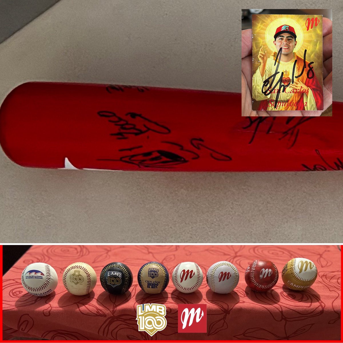 JimmyRZM's tweet photo. . #LaCasaDelBaseball Un bar firmado por los jugadores, mis bolas centenarias ⚾️⚾️ y una estampita firmada por el Champion Bat @Alfonsolanzagor @ImagenTVMex https://t.co/l0gkf4GlBR
