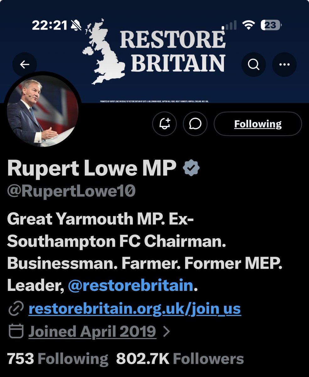 Digital_Dod's tweet photo. They say Britain needs a new direction. @RupertLowe10 already has 800,000 people listening. If only half stood up and joined @restorebritain_ ,we’d become the biggest political force in the nation. The power is already there ….. it just needs to be mobilised. https://t.co/iPO6OtHRz2