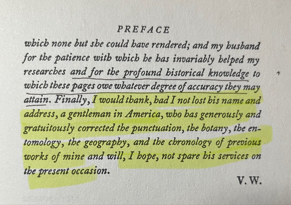 sensitive_bore's tweet photo. woolf’s acknowledgments are quite exhaustive bc she thanks the dead, the living, and also “a gentleman in america” whose name she doesn’t know 

also just like every other british book written c. 1860 - 1960 she has to mention at least one strachey 
https://t.co/LvYoRyo3aI https://t.co/I8c7JHM7E3