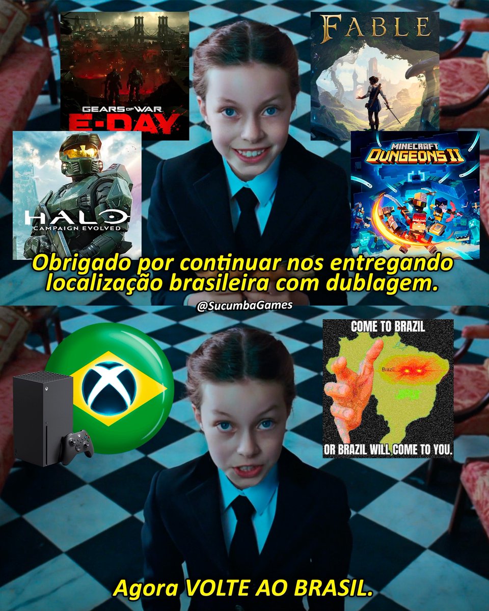 SucumbaGames's tweet photo. Dos grandes títulos do XBOX que apareceram no evento hoje, Gears of War: E-Day, Halo: Combat Evolved, Fable e Minecraft Dungeons II terão dublagem em PT-BR. 🇧🇷

Só falta o Console Xbox voltar pro Brasil pra gente se sentir amado de verdade @asha_shar https://t.co/CdJD8DEnrI