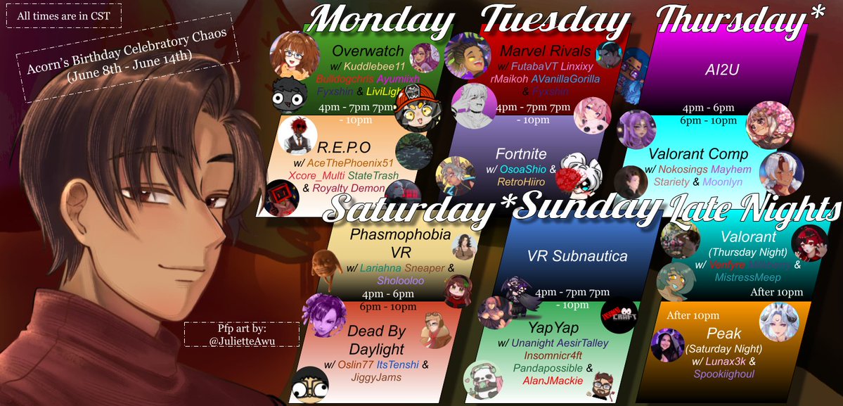 aqrons_'s tweet photo. It's that time of the year again for DA BORTHDAY CELEBRATION!!

Starting from June 8th to June 14th, I'll be hosting a mostly daily stream celebration, with each day starting at 4 pm CST and ending around 10 pm CST.

On Thursday and Saturday, there are late-night continuations.🤗 https://t.co/8UH3rm2MaQ