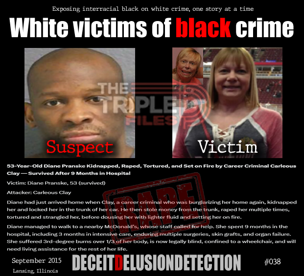 thetripledshow's tweet photo. 🚨53-Year-Old Diane Pranske Kidnapped, Raped, Tortured, and Set on Fire by Career Criminal Carleous Clay — Survived After 9 Months in Hospital

Victim: Diane Pranske, 53 (survived)
Attacker: Carleous Clay

Diane had just arrived home when Clay, a career criminal who was burglarizing her home again, kidnapped her and locked her in the trunk of her car. He then stole money from the trunk, raped her multiple times, tortured and strangled her, before dousing her with lighter fluid and setting her on fire.

Diane managed to walk to a nearby McDonald’s, whose staff called for help. She spent 9 months in the hospital, including 3 months in intensive care, enduring multiple surgeries, skin grafts, and organ failure. She suffered 3rd-degree burns over 1/3 of her body, is now legally blind, confined to a wheelchair, and will need living assistance for the rest of her life.

“We do not promote hate — we expose it.”
https://t.co/ZTGNVDGGKD