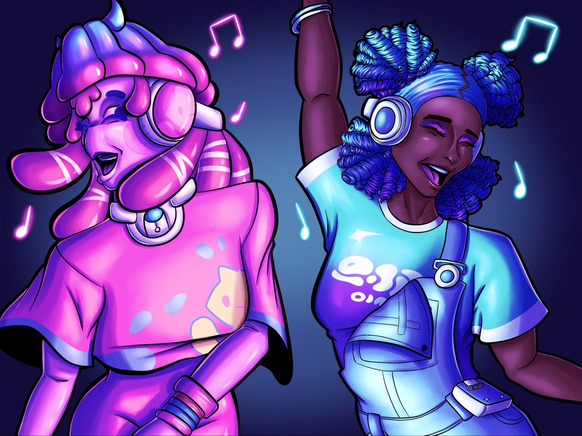 _Kehlannie_'s tweet photo. DJ BESTIESSS🩷🩵🩷🩵

Synth and her old friend from home, Jella 🪼
She doesn’t get to see her that much since she’s moved and became a Supernova but she’ll always cherish their party night-outs🥹

(Thank you so much @DriftyPotato for drawing themmm🥹🩵🩷🩵🩷)

#FortniteArt
(8/12) https://t.co/a6eCgA0hBY