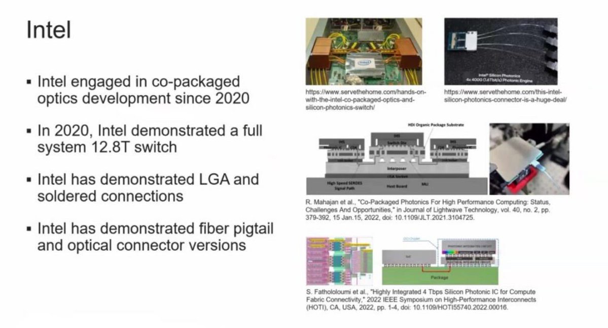 bubbleboi's tweet photo. TSMC fumbles Copackaged optics for the Nth time like some fucking donkeys and now the whole industry is limping towards NPO, and the pod bros who price the entire AI TAM off Nvidia’s BOM line items still can’t actually explain what the problem is. So let me do the engineering for you, since clearly nobody on here will.

The bottleneck was never can you make light go through a waveguide. It’s all fucking thermals which is downstream of packaging. Specifically, how do you get a photonic engine onto the same substrate as a switch ASIC or XPU without your yield falling off a cliff and your reliability failing.

TSMC’s answer is CoWoS where they bolt everything onto one big monolithic silicon interposer. Cute, until you hit the reticle limit and start duct-taping interposers together (CoWoS-S, then -R, then -L, soon -PleaseStop). Every chiplet and HBM stack you add to that single interposer compounds your defect probability and one bad die leads to a five-figure package going into the dumpster. CoWoS is thermally retarded and the whole industry knows this and it’s why capacity “can’t expand” and Jensen is acting like a bouncer in the front of a club choosing who gets pass the velvet rope. 

There is ONLY one company that will make copackaged optics work and expand in the rack… it’s not Lumentum, it’s not Coherent, it’s fucking INTELLLL.

Intel’s EMIB gets rid of a giant reticle limited interposer and replaces it with a tiny silicon bridge that does the high-density coupling locally, exactly where you need it. You localize the hard part and the thermals in one area and your yield is ridiculously high. Comparing EMIB & CoWoS is so funny cause EMIB is north of 95% yield with like 12 reticle size equivalent package while CoWoS falls off a cliff after 5.5 reticles it’s that bad…now imagine adding thermally sensitive photonics.

People don’t know this but Intel has been doing silicon photonics in-house for ~25 years... In 2024 they showed an Optical I/O chiplet doing 2 Tbps bidirectionally at ~5 pJ/bit, with the PIC and EIC co-packaged right against the ASIC and it’s all because of EMIB. And even more critically than that, they’ve actually run the fiber-attach and reliability/test flow to JEDEC-grade standards already, which everyone hand-waves until their links flap in production.

My prediction is clear: Intel will capture over 90% of the copackaged silicon photonics market in the next five years because there is NO ALTERNATIVE.