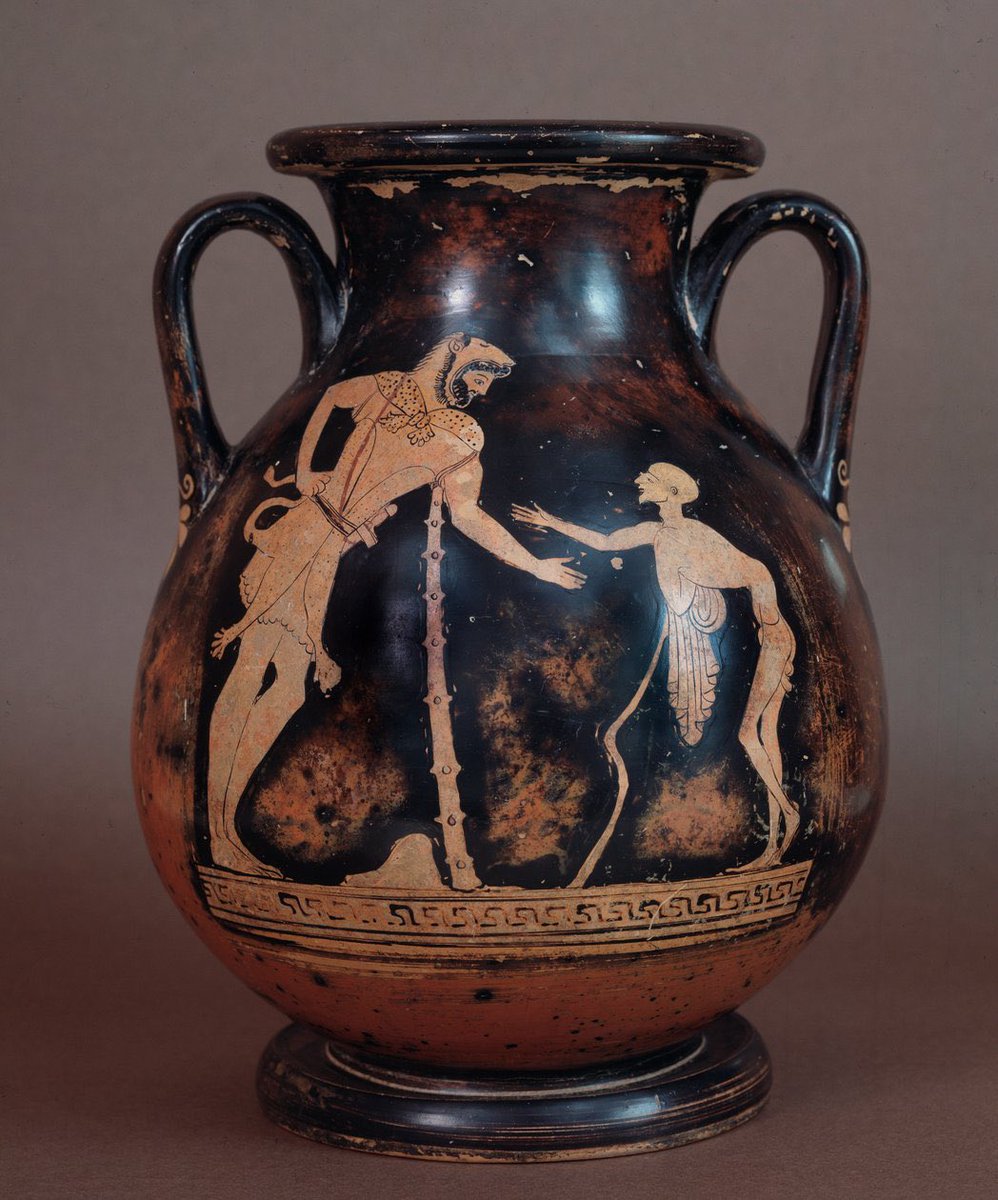 clasicasIEDA's tweet photo. Pelike etrusca de terracota representando a Hércules y un anciano, símbolo de la vejez, de Cerveteri, Italia, siglo V-IV a.C. https://t.co/XzoBXqMxxc