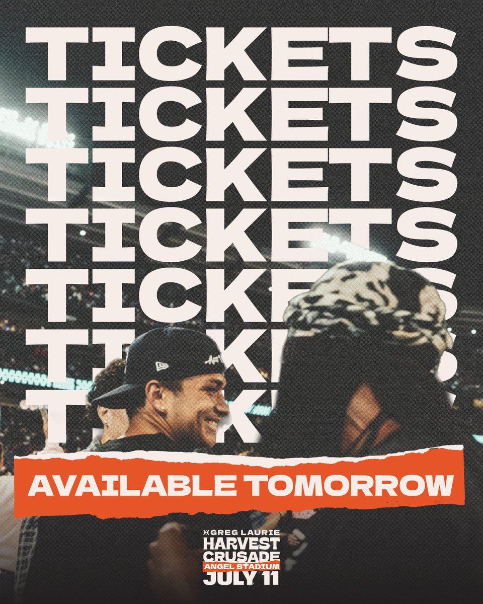 greglaurie's tweet photo. Set your alarms for tomorrow at 8 AM to be the first to grab your tickets for the Harvest Crusade. Free tickets are going to be sold on a first come, first served basis, so don’t delay! RSVP at https://t.co/KAppzbth0P to be emailed the ticketing link when they go live! https://t.co/ZXgRsafVxi