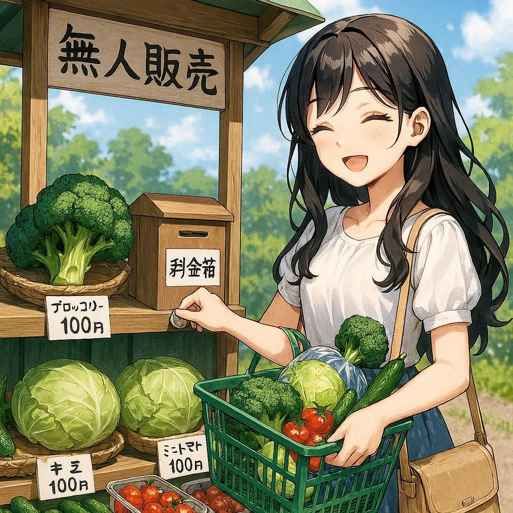 彩菜イラストオーダー6月② ゆうなおさん おは菜園（☔️）😊🐸🍅🫑🥦🥬 今週もがんばっていきま