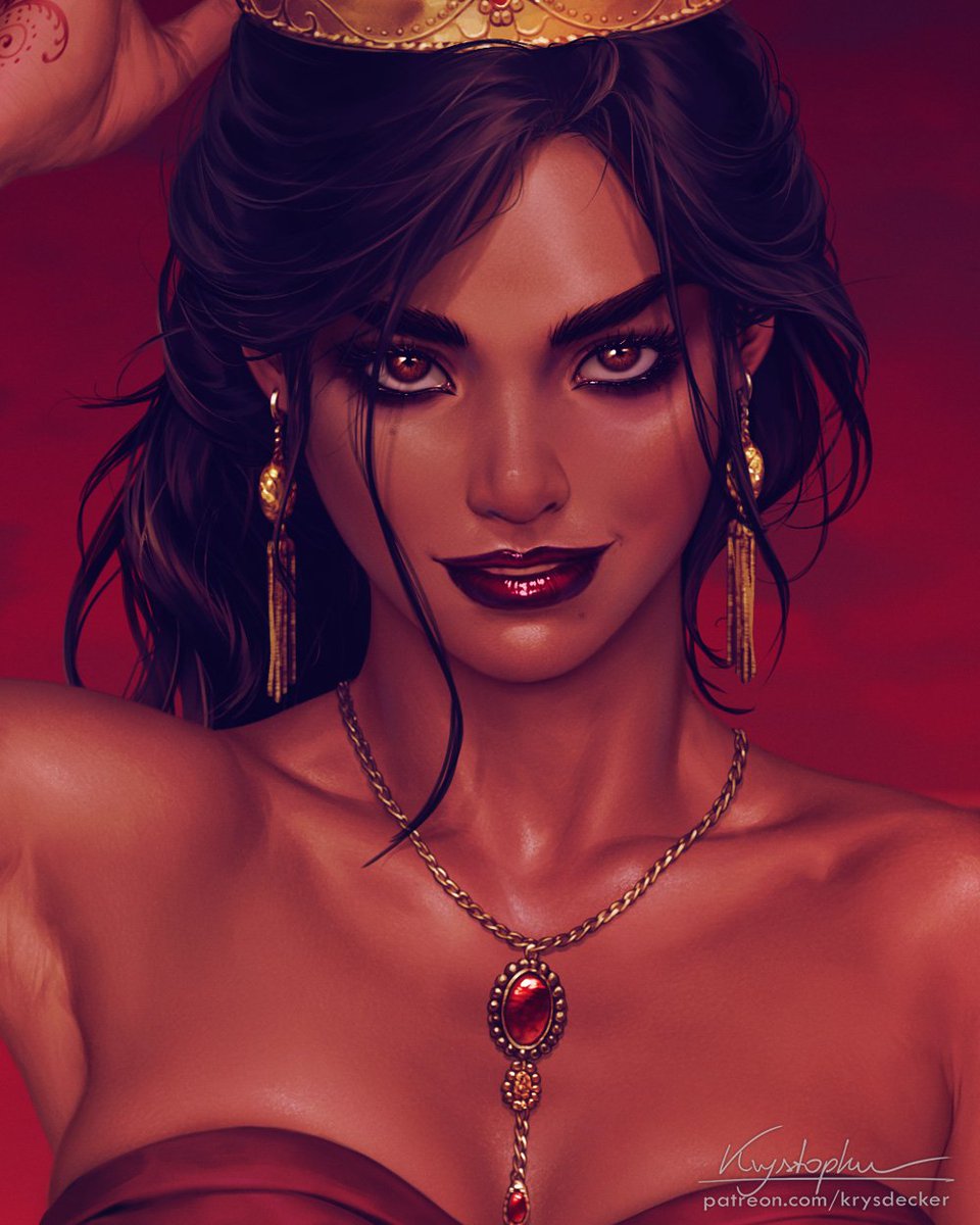 krys_decker's tweet photo. Hey everyone, here's Jasmine remastered to 2026!

The image was originally painted 7 years ago, on may 2019. And I always loved the result, specially her face was still one of my all time favourite. So it was really interesting to me to see how i could enhance the quality without changing anything in the face.

Her body on the other hand could definitely use a more interesting polish, so there was a lot more changes there.

The clothing and background there was also some room to bring it up to recent levels of detail.

I have to say I absolutely love the result on her, so I hope you guys like it as well!

You can find the totally sfw versions in the signtature ;)

#jasmine