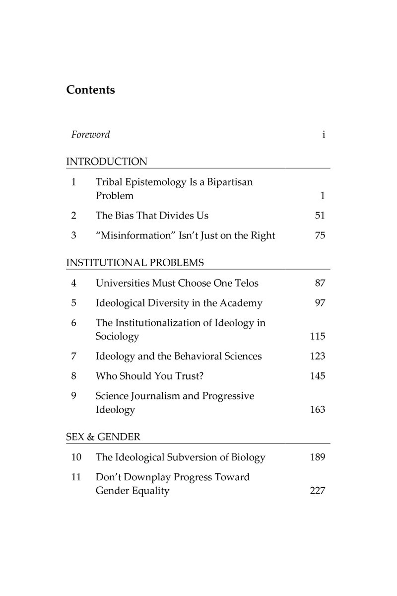 omni_american's tweet photo. Table of contents of my new book Virtuous Nonsense: Progressive America's Epistemic Crisis (with Lawrence Eppard of @UtterlyModerate Podcast and @PsychRabble). Pre-order link in next tweet.