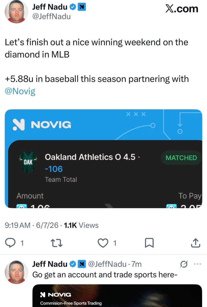 McNasty_Sports's tweet photo. Lmao... Jeff Nadu caught betting $1 and promoting Novig is so funny 🤣

Chat gpt all ready knew about his head too 🤣🤣🤣

@BarstoolBigCat @BarstoolBigCat @stoolpresidente 
@yElff_ https://t.co/rBPbY92eiP