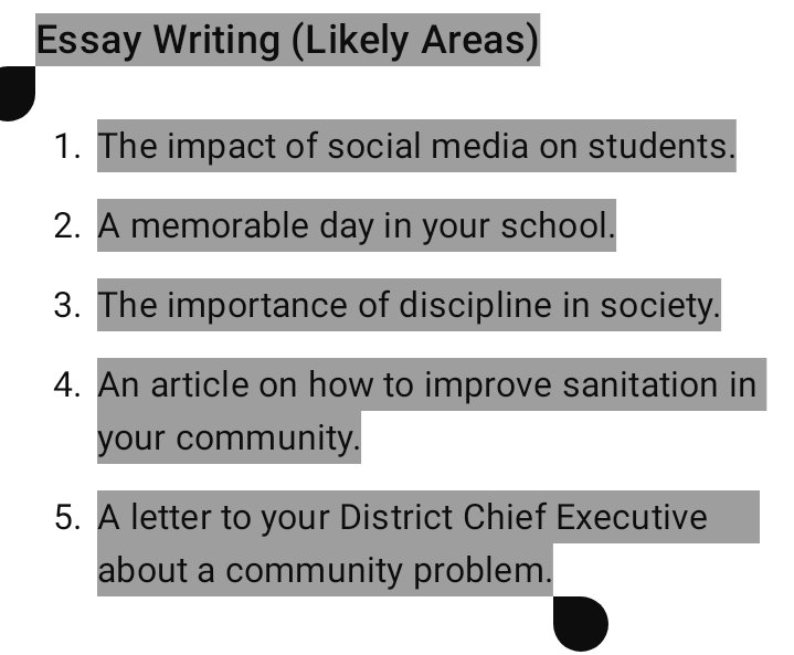Wassce_Bece's tweet photo. English language essay likely questions https://t.co/jYqsv1X0Xr