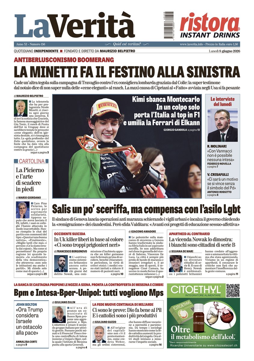 LaVeritaWeb's tweet photo. #LaVeritàdioggi La Minetti fa il festino alla sinistra
📷Salis un po’ sceriffa, ma compensa con l’asilo Lgbt
📷 La Picierno e l’arte di scadere in piedi
📷 Bpm e Intesa - Bper - Unipol: tutti vogliono Mps https://t.co/ywWcjUyacQ https://t.co/mFsCzD13P3
