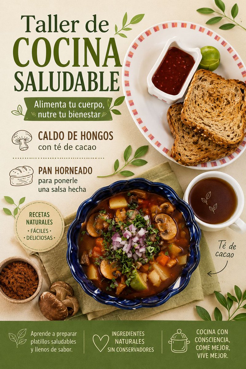 DIFcelaya's tweet photo. 🍄🌿 ¡Aprende a preparar platillos saludables y llenos de sabor! 🌿🍄

En nuestro Taller de Cocina Saludable elaboramos un delicioso caldo de hongos acompañado de té de cacao y pan horneado con salsa casera, una opción nutritiva, reconfortante y fácil de preparar.
 saludable. https://t.co/2atBnyPbT8