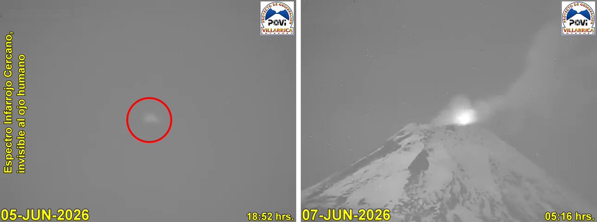 povi_cl's tweet photo. #Volcanvillarrica  Luego de 14 meses de ausencia, nuestras cámaras IR volvieron a observar incandescencia desde el atardecer del viernes 5. No es sorpresa, ya que los satélites lo venían anunciando desde hace semanas. ¡Bienvenido Quitralpillán! @SmithsonianGVP https://t.co/uYRqJepig7